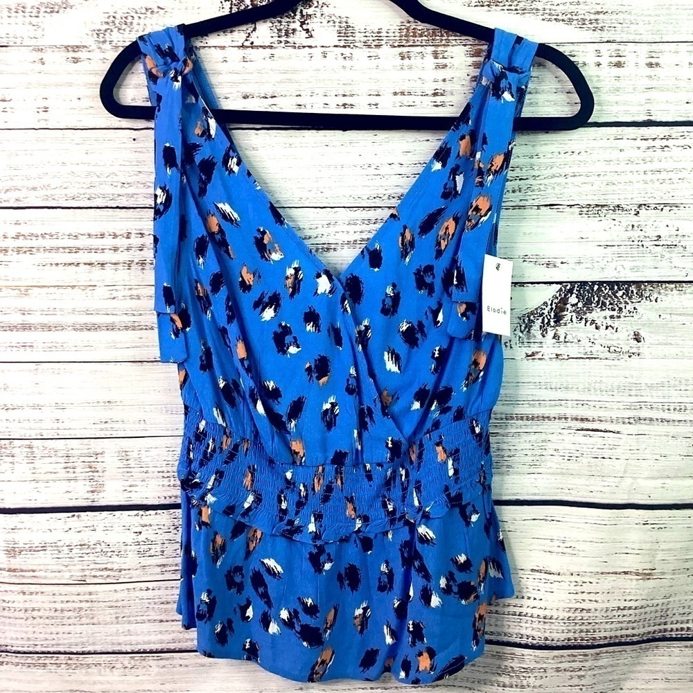 NEW ELODIE SIZE‎ S TOP BLUE SUMMER BLOUSE JAGUAR PRINT
